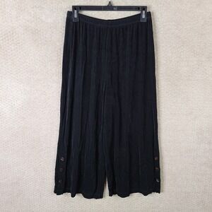 Vintage Chicos Travelers Pants Women 2 (M) Black Slinky Wide Leg Crop Button Hem